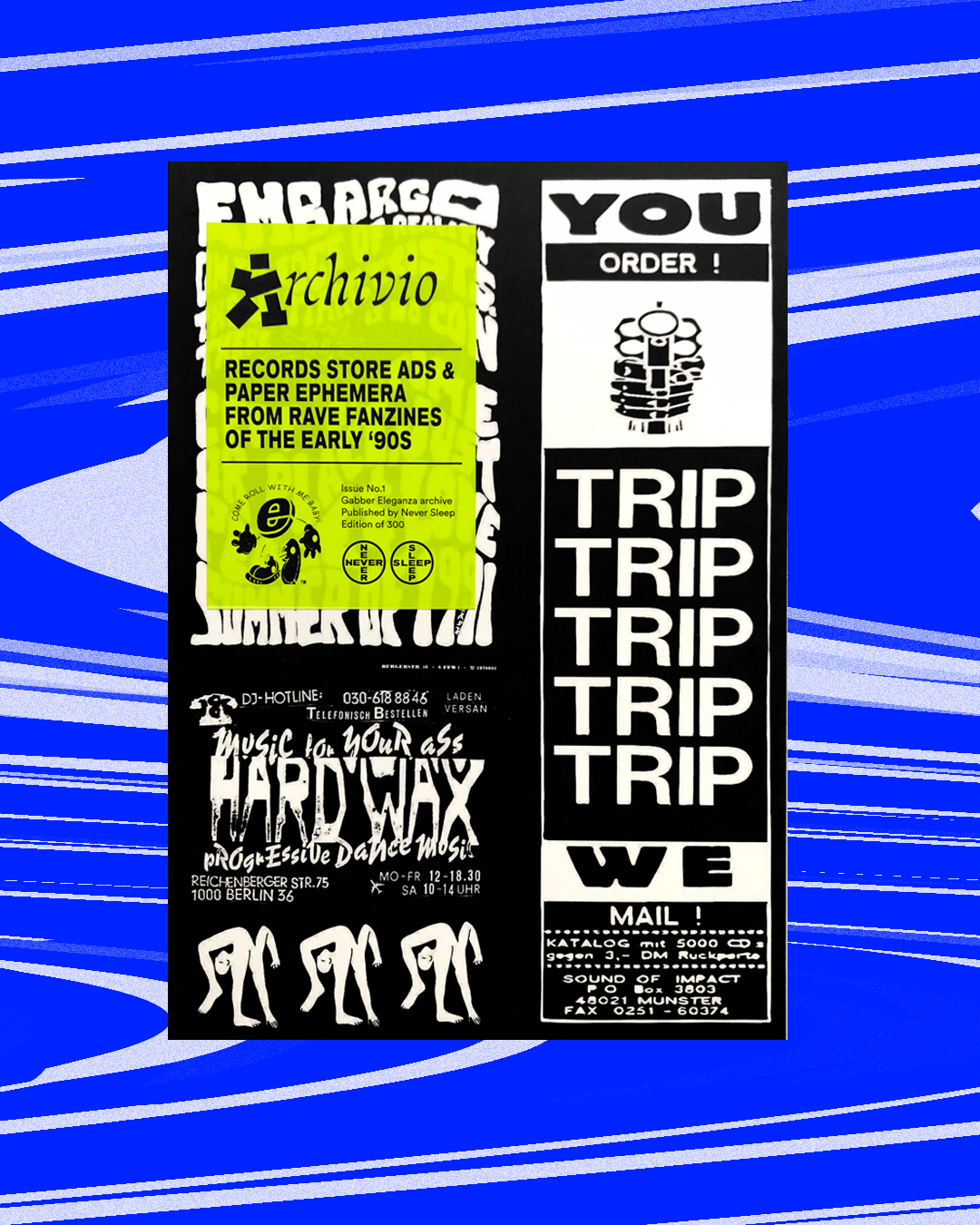 Archivio #1 book – Records store ads and paper ephemera from Rave zine of the early 90s